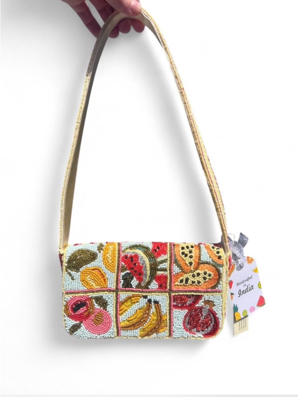 viral multi fruit cocktail striped colorful beaded shoulder bag made in india